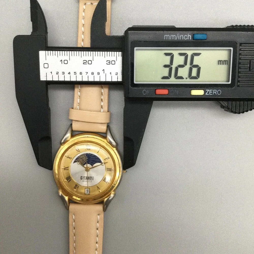 Vintage Gitano Womens Watch 33mm Gold Tone Leather Date Day Night New Battery